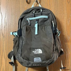 North Face Recon taupe and light blue backpack